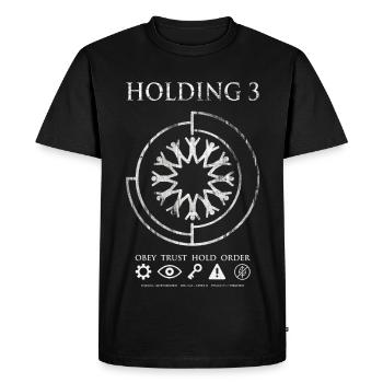 Holding 3 - Conception d’emblème de science-fiction dystopique - T-shirt Premium bio Homme - noir - Devant - Nico (187cm)
