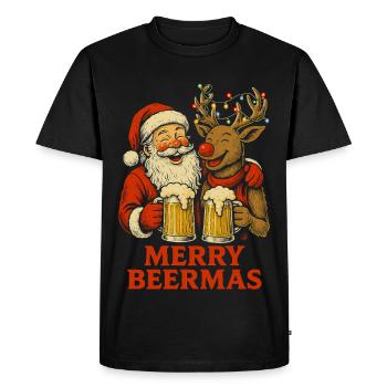 Drôle Père Noël et renne Noël bière design - T-shirt Premium bio Homme - noir - Devant - Nico (187cm)