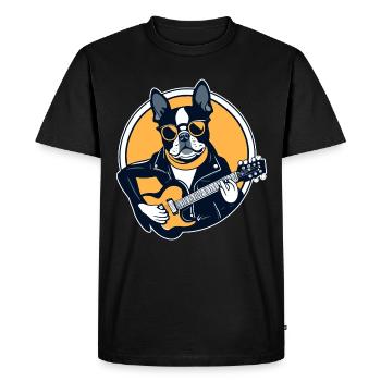 Boston Terrier Playing Electric Guitar - Men's Premium Organic T-Shirt - black - Front - Nico (187cm)