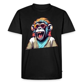 Retro Laughing Monkey - Men's Premium Organic T-Shirt - black - Front - Nico (187cm)