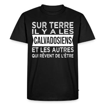 sur terre il y a les Calvadosiens Humour Calvados - T-shirt Premium bio Homme - noir - Devant - Nico (187cm)