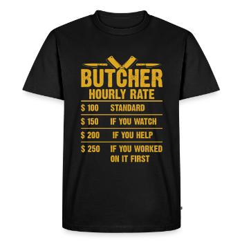 Rémunération horaire de la boucherie - T-shirt Premium bio Homme - noir - Devant - Nico (187cm)