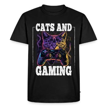 Cats and Gaming Cat Kitten Controller Gaming - Men's Premium Organic T-Shirt - black - Front - Nico (187cm)
