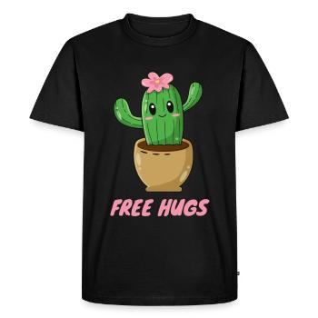 Free Hugs - Cute Cactus - Men's Premium Organic T-Shirt - black - Front - Nico (187cm)
