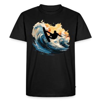 Mikakujumi Wakeboarder Flying Over Waves - Men's Premium Organic T-Shirt - black - Front - Nico (187cm)