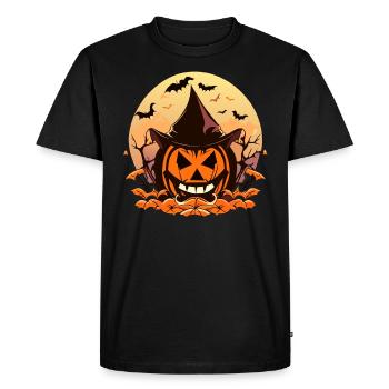 Nuit d’Halloween effrayante éclairée à la citrouille - T-shirt Premium bio Homme - noir - Devant - Nico (187cm)