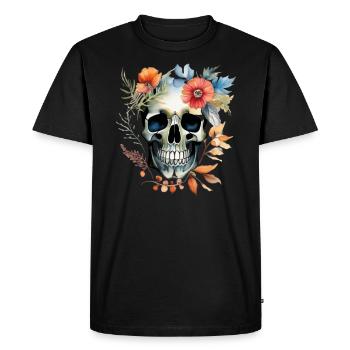 Botanic Skull Art in Bloom - Men's Premium Organic T-Shirt - black - Front - Nico (187cm)