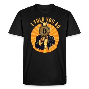 Je vous l’avais bien dit : bitcoin, crypto, crypto-monnaie, pièces - T-shirt Premium bio Homme - noir - Devant - Nico (187cm)