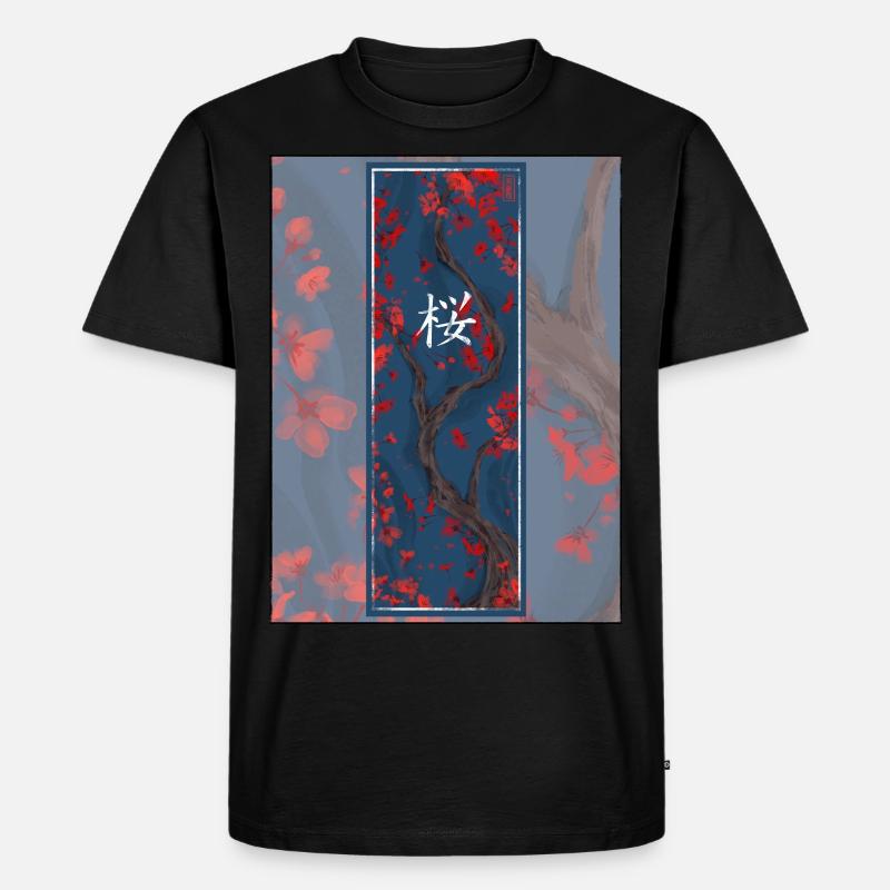 Dunkles Sakura Sumi-e Kanji - Männer Premium Bio T-Shirt - Schwarz