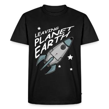 Quitter la planète Terre, Fusée dans l’espace, Chemise - T-shirt Premium bio Homme - noir - Devant - Nico (187cm)