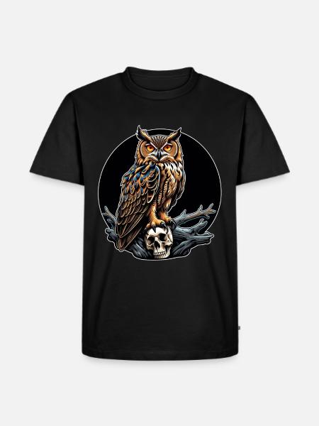 Owl sitting on sculls - Men's Premium Organic T-Shirt - black