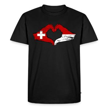 Switzerland Monaco Flag Hands Heart Shape Used - Men's Premium Organic T-Shirt - black - Front - Nico (187cm)