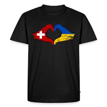 Switzerland Ukraine Flag Hands Heart Shape Used - Men's Premium Organic T-Shirt - black - Front - Nico (187cm)