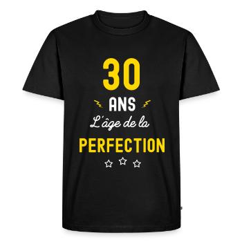 30 ans l age de la perfection - T-shirt Premium bio Homme - noir - Devant - Nico (187cm)