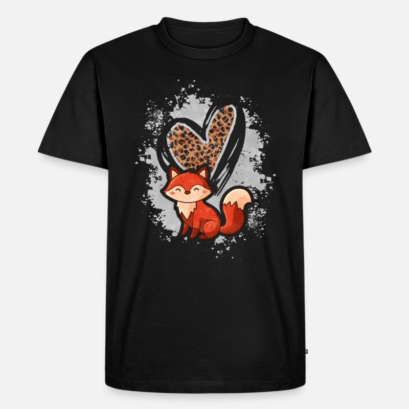 Fuchs Leopard Herz Geschenk - Männer Premium Bio T-Shirt - Schwarz