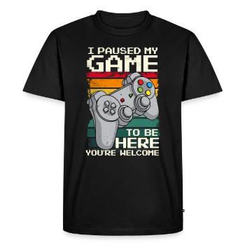 J’ai mis mon jeu en pause pour être ici - T-shirt Premium bio Homme - noir - Devant - Nico (187cm)