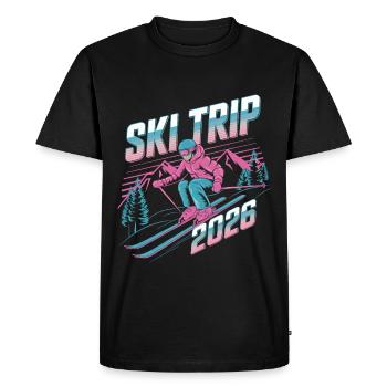 Ski Trip 2026 – Neon Retro Skiing Adventure Design - Men's Premium Organic T-Shirt - black - Front - Nico (187cm)