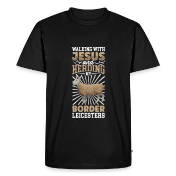 Jesus and Sheep - Border Leicester - Men's Premium Organic T-Shirt - black - Front - Nico (187cm)