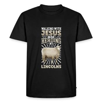 Jésus et les brebis - Lincoln Sheep - T-shirt Premium bio Homme - noir - Devant - Nico (187cm)