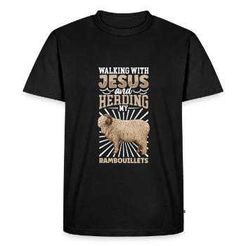 Jésus et les brebis - Moutons Rambouillet - T-shirt Premium bio Homme - noir - Devant - Nico (187cm)