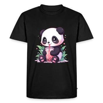 Kawaii Panda bubble tea boba tea - Men's Premium Organic T-Shirt - black - Front - Nico (187cm)