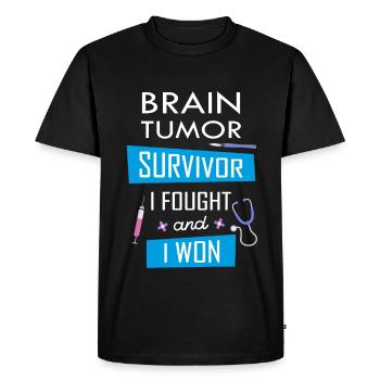 Survivant d’une tumeur au cerveau, je me suis battu et j’ai gagné - T-shirt Premium bio Homme - noir - Devant - Nico (187cm)