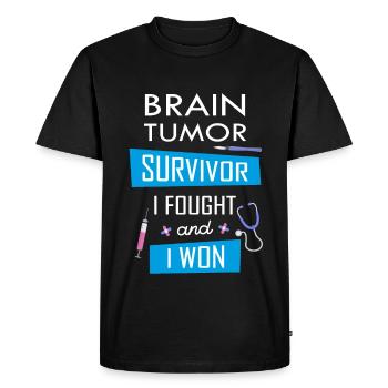Survivant d’une tumeur au cerveau, je me suis battu et j’ai gagné - T-shirt Premium bio Homme - noir - Devant - Nico (187cm)