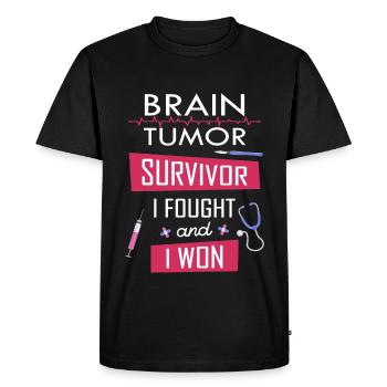 Survivant d’une tumeur cérébrale, je me suis battu et j’ai gagné - T-shirt Premium bio Homme - noir - Devant - Nico (187cm)