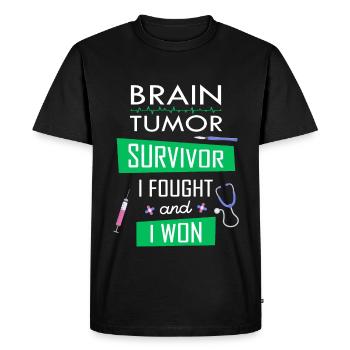 Survivant d’une tumeur au cerveau, je me suis battu et j’ai gagné - T-shirt Premium bio Homme - noir - Devant - Nico (187cm)
