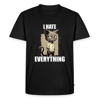 Grummelige Katze, T-Shirt Desing, Cartoonstyle, - Männer Premium Bio T-Shirt - Schwarz - Vorne - Nico (187cm)