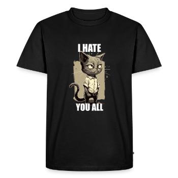 Grummelige Katze, T-Shirt Desing, Cartoonstyle, - Männer Premium Bio T-Shirt - Schwarz - Vorne - Nico (187cm)