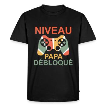 Niveau Papa Débloqué Geek Annonce Grossesse - T-shirt Premium bio Homme - noir - Devant - Nico (187cm)