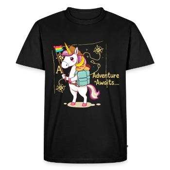 Licorne aventureuse avec des provisions - T-shirt Premium bio Homme - noir - Devant - Nico (187cm)