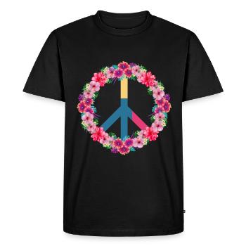 Fleurs signes de paix - T-shirt Premium bio Homme - noir - Devant - Nico (187cm)