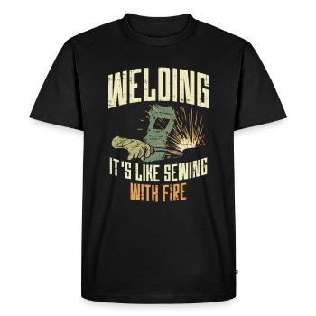 WELDING Is like sewing. With fire. - Men's Premium Organic T-Shirt - black - Front - Nico (187cm)