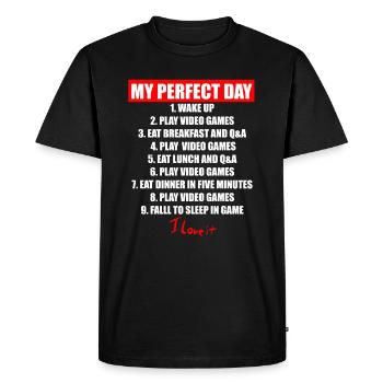 Gamer Day - Ma journée parfaite - T-shirt Premium bio Homme - noir - Devant - Nico (187cm)