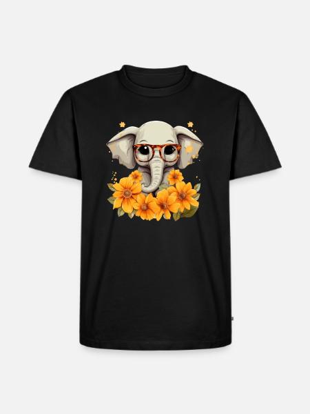 elefant sonnenblume - Männer Premium Bio T-Shirt - Schwarz