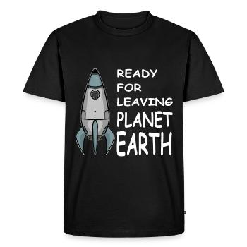 Quitter la planète Terre, Fusée dans l’espace, Chemise - T-shirt Premium bio Homme - noir - Devant - Nico (187cm)