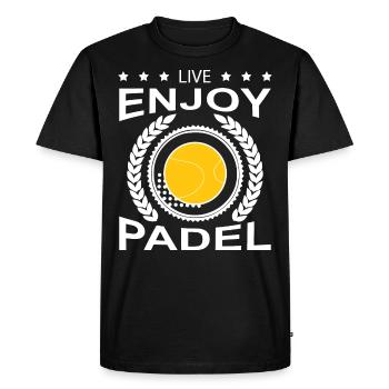 Live and enjoy padel. Funny Padel Gift - Men's Premium Organic T-Shirt - black - Front - Nico (187cm)