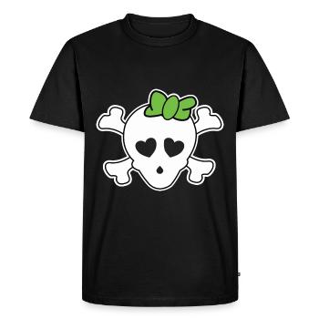 Piratenbräu skull with hair bow - Men's Premium Organic T-Shirt - black - Front - Nico (187cm)