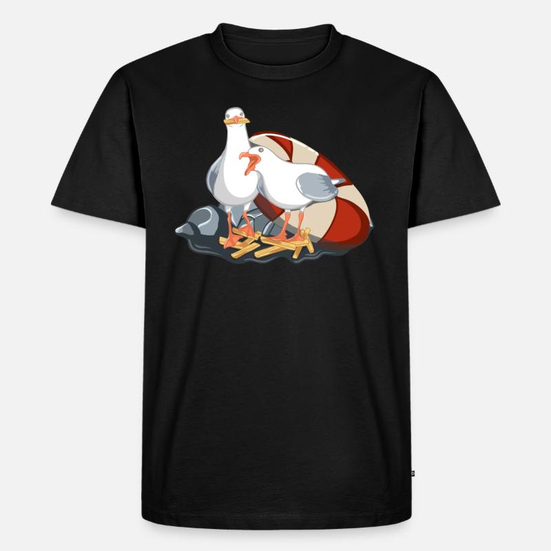 Lachende Seemöwen mit Pommes - Männer Premium Bio T-Shirt - Schwarz