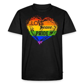 LGBT Love Peace Pride Heart Gay Pride Rainbow - Men's Premium Organic T-Shirt - black - Front - Nico (187cm)