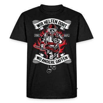 Un corps de pompiers aide les autres où le cadeau est visible - T-shirt Premium bio Homme - noir - Devant - Nico (187cm)