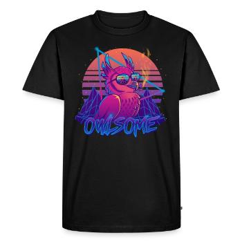 Owlsome - Owl Awesome Bird Retrowave 80s - Men's Premium Organic T-Shirt - black - Front - Nico (187cm)