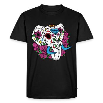 Elephant Sugar Skull Elefant Goa Zombie Totenkopf - Men's Premium Organic T-Shirt - black - Front - Nico (187cm)