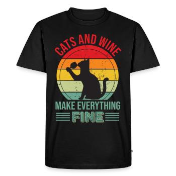 Chats et vin chat vin vin rouge cadeau - T-shirt Premium bio Homme - noir - Devant - Nico (187cm)