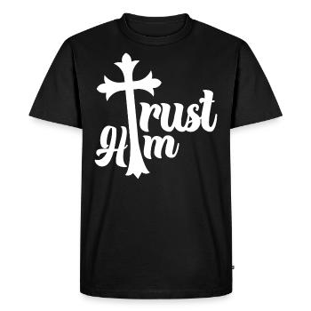 Christian Trust Him - Men's Premium Organic T-Shirt - black - Front - Nico (187cm)