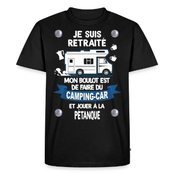Camping car pétanque retraite - T-shirt Premium bio Homme - noir - Devant - Nico (187cm)