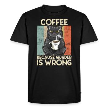 Coffee because Murder is wrong Coffee Cat retro - Men's Premium Organic T-Shirt - black - Front - Nico (187cm)