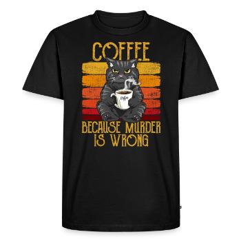 Coffee because Murder is wrong Coffee Cat retro - Men's Premium Organic T-Shirt - black - Front - Nico (187cm)